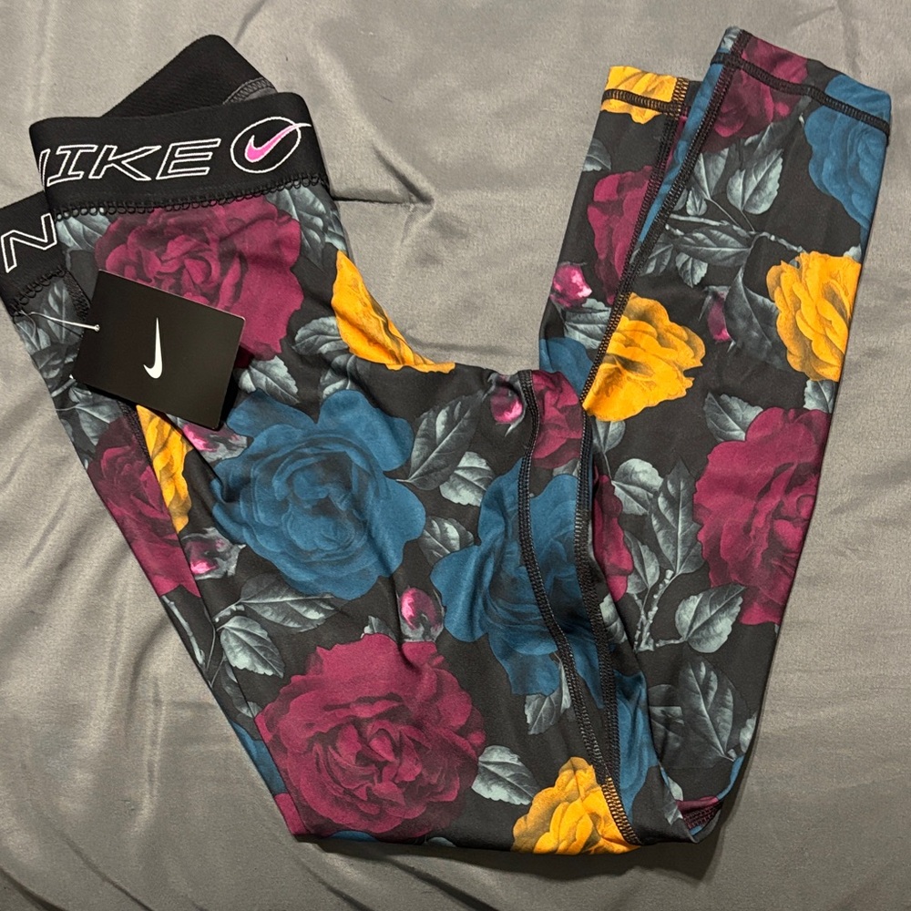 Nike Kids Floral Leggings - Black, Blue, Pink, Yellow